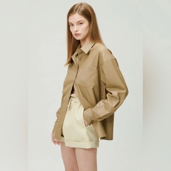 Storets Rachel Paperbag Pleather Vegan Leather Shorts in Cream - Picture 3 of 11